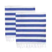 Turkish Cotton Towel Beach Bath Gym Hammam Peshtemal Fouta Throw Blue Stripe x4
