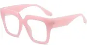 Blue Light Filter Glasses Square Thick Frame Women Men Glasses Without Prescription Square Anti-Fatigue for PC, TV & Mobile Phone, pink, 53-22-144