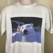 Vtg 90s Coca Cola Polar Bear T-Shirt White L Coke Soda Soft Drink Advertising