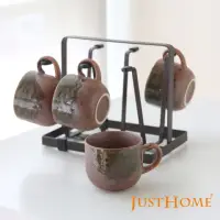 在飛比找momo購物網優惠-【Just Home】日本製紅釉陶瓷馬克杯4入組-附收納杯架