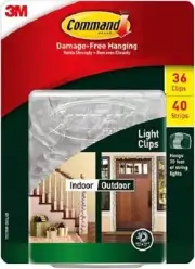 3M Command Damage Free Indoor Outdoor Light Clips 36 Clips 40 Strips Hands 70'