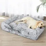 PaWz Orthopedic Soft Warm Cushion Sofa Pet Bed Mat, Large Dog Calming Beds with Washable Cover, Memory Foam Dog Sofa Bed with Bolster, Dog Couches with Waterproof Inner Lining, Anti-Slip Bottom