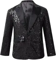 [Aislor] Kids Boys Sequin Disco Jacket Suit One Button Tuxedo Blazer Wedding Dinner Party Costume Prom Gown