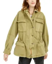 Free People Size Medium "Seize The Day" Military Jacket Canvas Army Solid Green