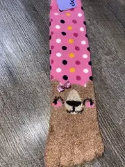 Claire’s plush teddy bear toe socks pink polkadot