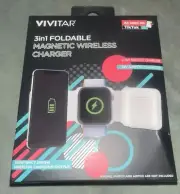 VIVITAR 3 in 1 Wireless Charger for iPhone. Magnetic & Foldable. White. New Box