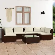 7 Piece Garden Lounge Set with Cushions Poly Rattan Brown Patio Bar Sets