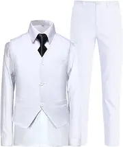 [Tomic] Boys Suit for Kids Toddler Boy 4-Piece Wedding Tuxedo Suits Vest and Pants Set