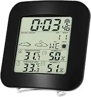 Multifunctional/Indoor Digital Temperature Meter with Alarm Clock Wirel Thermometer Hygrometer Calendar Temperature Trend Alarm Comfort Level Weather Forecast Backlight Black One Size