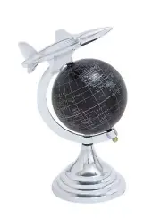 Aluminum Airplane World Map Globe 8" x 8" x 12" Silver