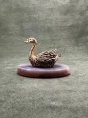 Art Deco Swan statuette, Cast Bronze Figurine Sculpture, stone Agate base.