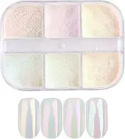 OTKARXUS Chrome Nail Powder,6 Grids Aurora Powder for Nails,Shell Powder Mirror Effect Nail Powder DIY Nail Art Decoration Pigment Body Face (Nail Powder A)