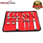 5 Fiber Optic Mac & 5 Miller Laryngoscope Blade+2 Handle Intubaton Kit Set Of 12