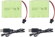 2PCS AA 4.8V 800mAh Rechargeable RC Car Battery SM2P Plug RC Truck Stunt Car Excavator Car Battery and USB Charging Cable