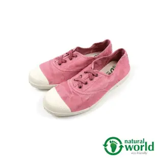【Natural World】經典素面刷色綁帶手工帆布鞋 粉紅色(102E-PIN)