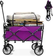 Collapsible Wagon Carts Foldable Grocery Cart On Wheels, Folding Cart with Cargo Straps & Cup Holders for Camping, Garden, Sports and Outdoors