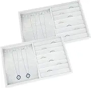 2 x Velvet Jewellery Display Organiser Trays, Beauties Factory Necklace Rings Earrings Storage Holder Box (Grey)