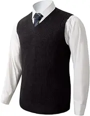 [ZHILI] Mens V-Neck Knitted Sweater Vest Solid Plain Sleeveless Pullover Knitwear Loose Fit All Match Sweater Tops