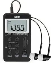 Pocket AM FM Radio Portable Digital Tuning Walkman Radio with Best Reception - Hapito Personal Small Transistor Radio with Sterio Earphone, Rechargeable Battery and Lock Screen for Walk/Gym (Black)