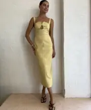 Camilla & Marc Brixton Fitted Midi Dress In Mustard Yellow RRP $650 Size 8