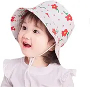[Uniyoung] Baby Girls Sun Hat Toddler Kids Floral Summer Wide Brim UV Protection Beach Cap Outdoor Cotton Bucket Sunhat Adjustable Chin Strap