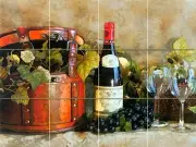 Wine Art Mural Tumbled Marble Backsplash Tile #169