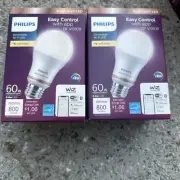 2 Pack Philips Smart Dimmable Wi-Fi LED 60W A19 Light Bulb, Soft White