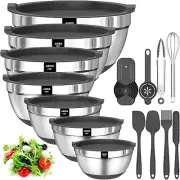 Versatile 20-Piece Stainless Steel Nesting Bowls with Airtight Lids & Tools
