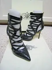 NIB Rachel Roy "Leith" Embossed Black Leather Open-Toe Bootie US Sz 7