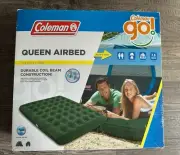 Coleman Go! QUEEN Air Mattress Bed AirBed Coil Beam Green Flocked