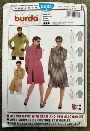 Burda Sewing Pattern 8292 Women’s Coat Size 10-22 Uncut FF
