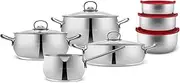 Karaca Stainless Steel Cookware Set 13-Piece, Storage Containers, Saucepan, Pot Set, Induction Kitchen Cooking Set for Daily Cooking, Elegant Silver Finish Pots and Pans Set