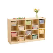 Jooyes 20 Cubby Cabinet Kids Bookshelf Organiser Storage - oak | 122cm | Toys Storage Cabinet