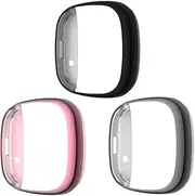 intended for Fitbit Versa 3 / Sense Screen Protector Case, Full Coverage Flexible TPU Shock-Proof Cover Scratch-Resistant Bumper Shell intended for Versa 3 Sense Smartwatch (Black,Gray,Pink)