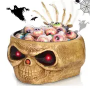 Halloween Candy Bowl Dish with Hand Spooky Decoration Props LED Eyes and Sound for Haunted House Horror Party Table Decor, Khaki