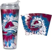 Rico Industries NHL Hockey New York Rangers Team Color Tie Dye 24oz Metallic Acrylic Tumbler with Hinged Lid, Officially Licensed Double Wall Tumbler with Straw