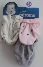 Gerber Baby Girl Scratch Mittens Gloves 0-3 Mo Bunny Pink Grey Star Blk - 3pk