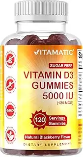 Vitamatic Sugar Free Vitamin D3 5000 IU - 120 Pectin Based Gummies - Great Taste - Healthy Bones, Mood & Immune System Function - Non-GMO - 120 Servings