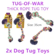 2x Strong Knotted Rope Tug Toys 35cm Dog Puppy Cotton Pull Play Chew Training