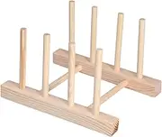 Bamboo Wood Dish Rack, Detachable Plate Pot Cup Lid Drying Storage Holder Stand Dishes Drainboard Drainer Home Kitchen Cabinet Organizer Wooden Rack Drain for Plates Cups Pan Cutting Board(18cm)