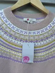 Boden NWT Pink Lilac Fairisle Nordic Wool Alpaca Knit Long Sleeve Jumper XS