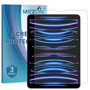 [3 Pack] Apple iPad Pro 11" 2022 M2 Ultra Clear Film Screen Protector by MEZON – Face ID Compatible, Case and Pencil Friendly (iPad Pro 11", Clear)