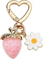 [Xiyantiji] Strawberry Keychains for Girls Purse Charms for Handbag Car Keys Cute Accessories for Backpack Decro Daisy Flower Keychain