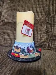 Mr Christmas Flameless Candle With Animated Pedestal Timer Traditional Train 8"