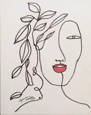 Original painting Woman portrait plants 8x10" canvas panel by Lynne Kohler