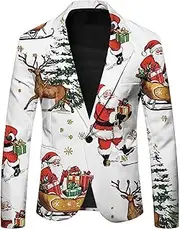 [Generic] Mens Ugly Christmas Blazer Jackets Xmas Suit Jackets Lapel Party Jacket Blazer Xmas Tuxedo Jacket for Prom Wedding, White-5, XX-Large
