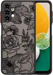 [XIZYO] for Samsung Galaxy A14 5G Case Rose Design Cover Floral Phone Case for Girls Women Pattern Printed Slim Translucent Matte TPU Bumper Shockproof Protective Cover, Black