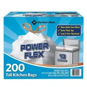 A Power Flex Tall Kitchen Drawstring Trash Bags, Unscented (13 gal., 200 ct.)