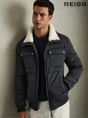 Reiss Navy/ White Borg Misty Faux-Fur Collar Puffer Jacket (AL6638) | $670