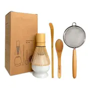 Bamboo Matcha Whisk Set, Matcha Whisk, Chasen,Whisk Holder, White, Sifter, Tea Scoop and Tea Spoon
